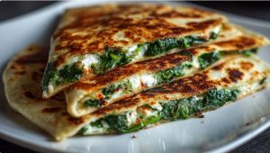 кесаділья зі шпинатом і сиром, хрустка тортилья з начинкою