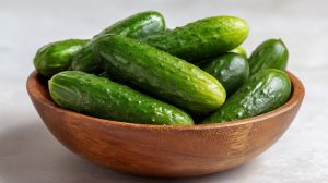Свіжі зелені огірки в мисці — основа для рецепта маринування.