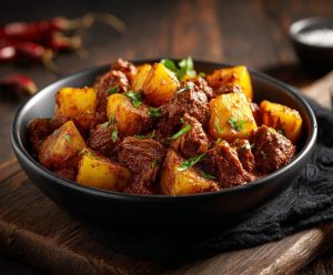 Тушкована картопля з м’ясом
