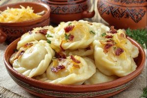 Українські домашні вареники з капустою рецепт зі шкварками та цибулею.