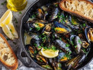 Мідії у винному соусі